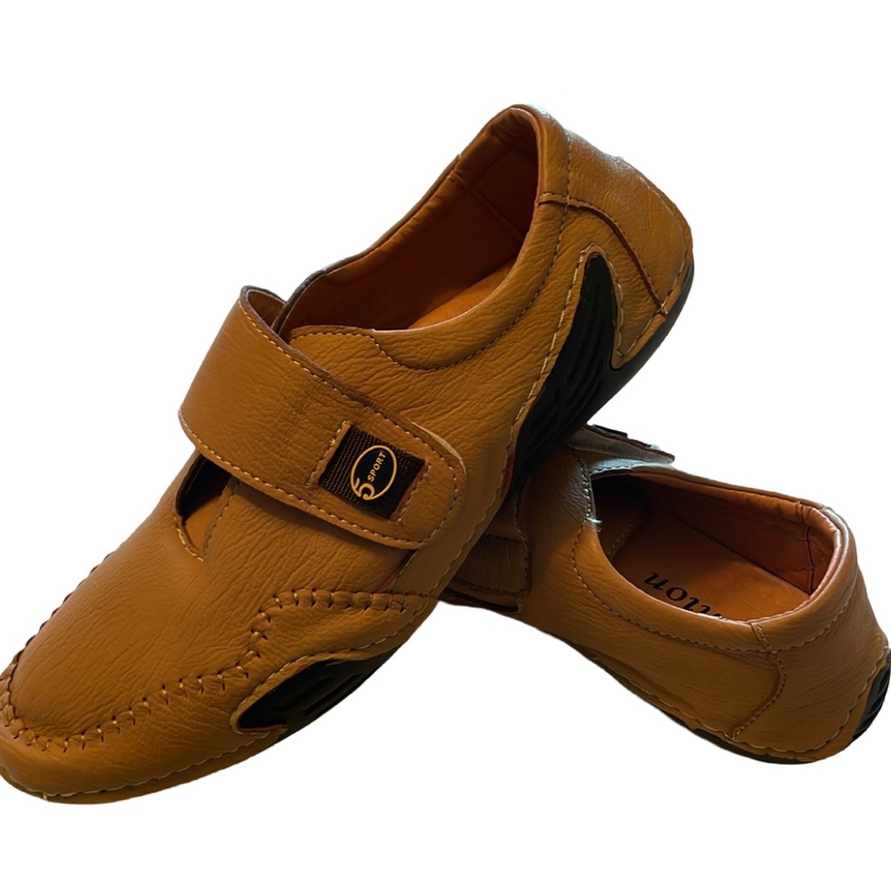 Leather Hand Stitched Slippers On Shoes with Velcro Front Closure Size 42 (9)